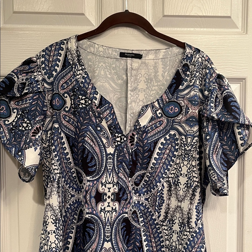 Reborn Navy and White Abstract Dress with Pockets - Picture 5 of 7